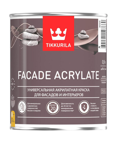 Tikkurila Facade Acrylate,Универсальная акрилатная <b>фасадная</b> <b>краска</b>, база С,0,9л Страна: Россия,