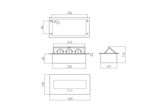 Выдвижная <b>встраиваемая</b> <b>розетка</b> GTV AE-PB03GS-20 на 3 <b>розетки</b>, удлинитель, розеточный блок для столов и <b>столешниц</b>, навесных шкафов, мебели, кухни офиса, черный, горизонтальный