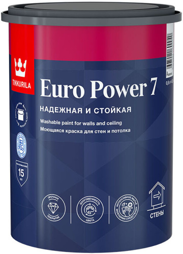 <b>TIKKURILA</b> <b>Euro</b> <b>Power</b> 7 base A краска моющаяся для стен и потолка (0,9л)