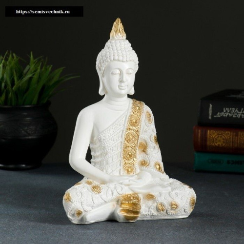 Фигура "<b>Будда</b>", цвет бело-золотой (Buddha figure, white and gold) Материал: гипс, Высота: 23