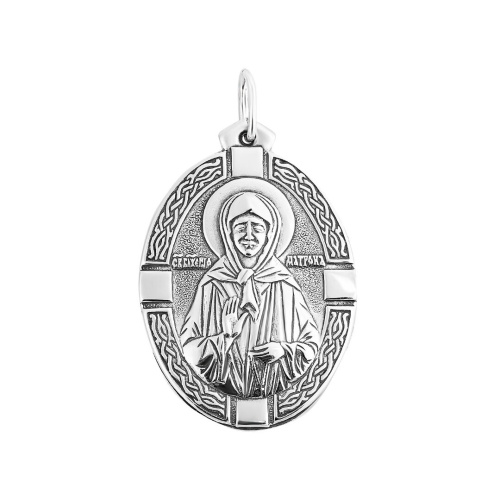 Серебряная подвеска икона Св. Блаженная Матрона Московская, чернение, высота 41 мм Тип: