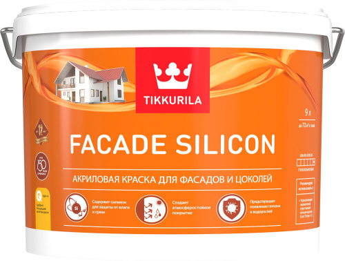 <b>Краска</b> "Facade silicon" База С 9 л акриловая для фасадов и цоколей "<b>Тиккурила</b>"