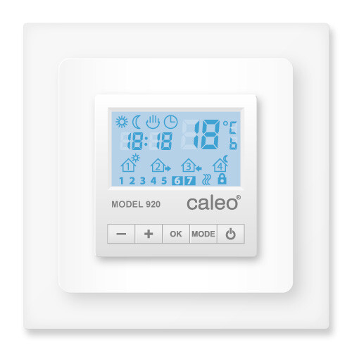 <b>Терморегулятор</b> CALEO 920 встраиваемый, <b>электронный</b>, программируемый, LCD-дисплей, 220В, с адаптерами
