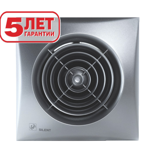 Тихий вытяжной вентилятор с <b>таймером</b> Soler&Palau Silent-100 CRZ Silver, 100 мм, обратным клапаном (<b>для</b> ванной, кухни, <b>санузла</b>), накладной